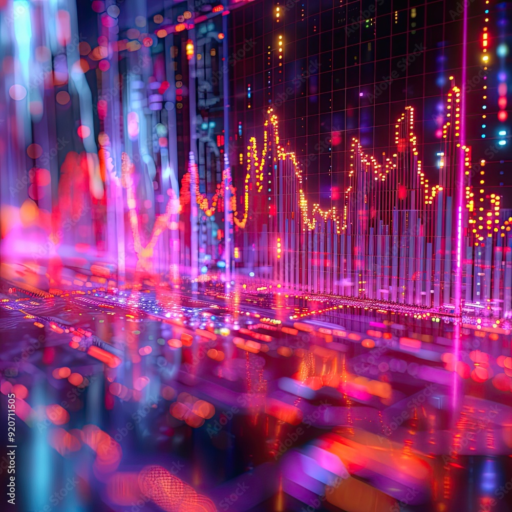 Dynamic image of a futuristic digital stock market graph, glowing in ...