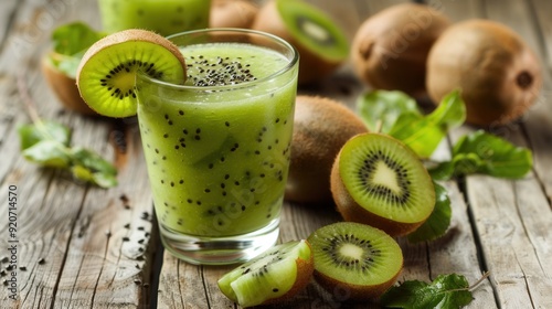 Juice drink with fresh kiwi fruit