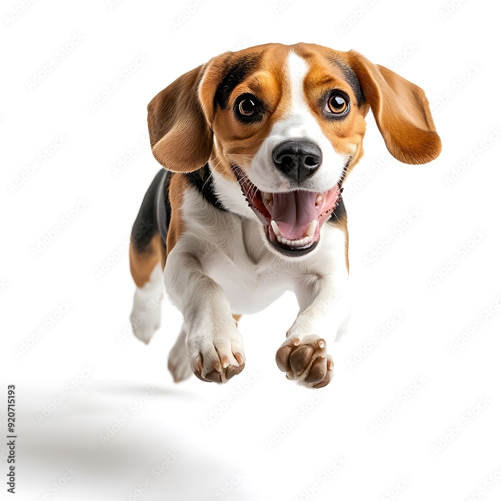 happy welsh beagle dog is running on a white background. happy welsh beagle dog is running on a white background.