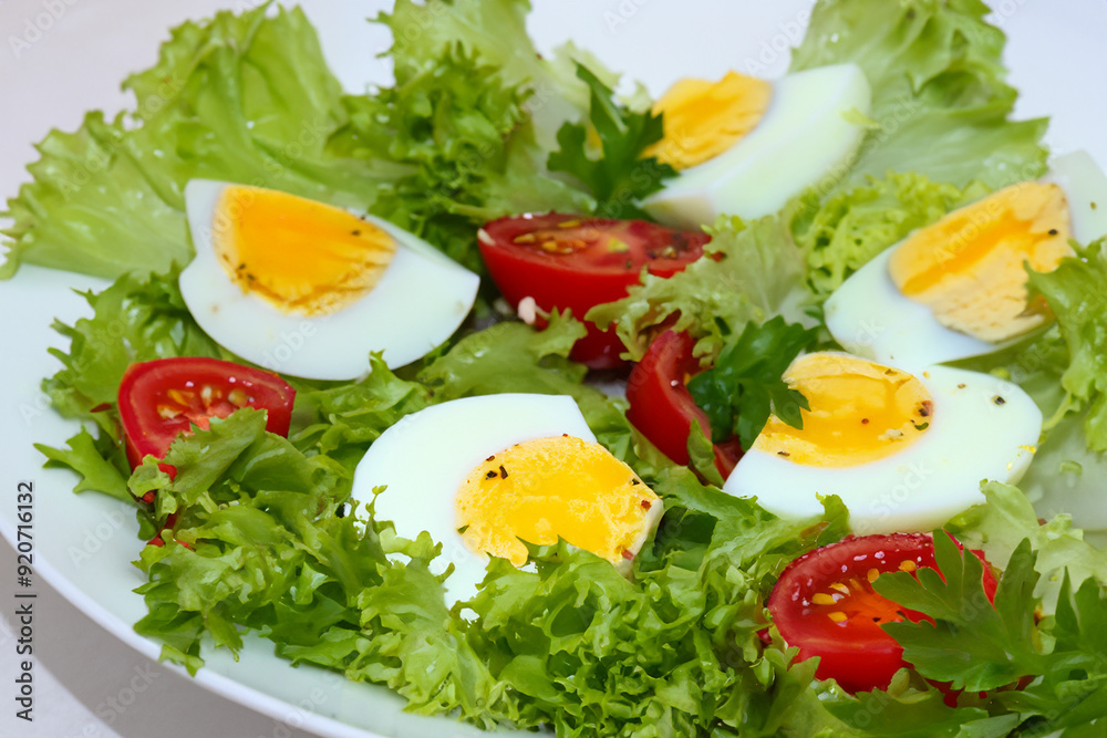 Healthy food for lunch. Dinner tomato cuisine concept. A salad of tomatoes, greens, and eggs with green leaves. A salad of vegetables, tomatoes, and eggs with green leaves lifestyle for lunch. Healthy food for lunch. Dinner tomato cuisine concept. A salad of tomatoes, greens, and eggs with green leaves. A salad of vegetables, tomatoes, and eggs with green leaves lifestyle for lunch.