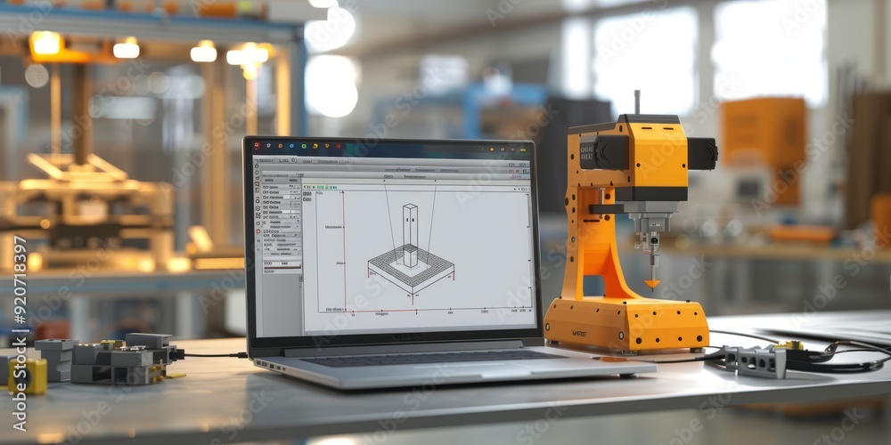 CAD interface with 3d printer attached to laptop with photopolymer LCD screen. 3d model on screen on laptop CAD interface with 3d printer attached to laptop with photopolymer LCD screen. 3d model on screen on laptop