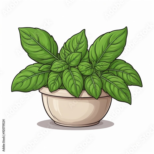 a cartoon potted plant with green leaves on a white background. photo