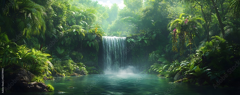 Discover the Enchanting Beauty of a Lush Tropical Rainforest with a Cascading Waterfall and Serenity Discover the Enchanting Beauty of a Lush Tropical Rainforest with a Cascading Waterfall and Serenity