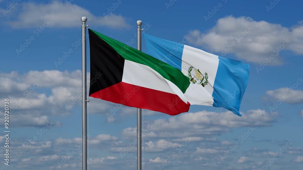 Guatemala and Kuwait flags flying together, video concept of the relationship, two country relations concept Guatemala and Kuwait flags flying together, video concept of the relationship, two country relations concept