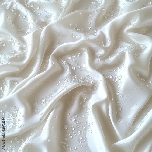 White textile, cloth, fabric, silk, satin with water droplets on it