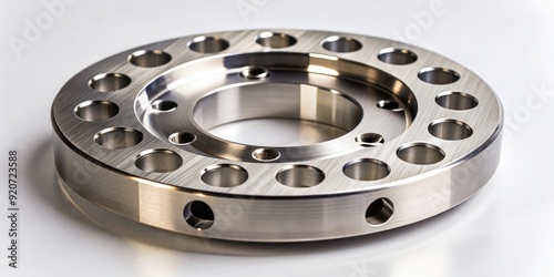 Shiny machined metal part with intricate holes and curves, resting on a neutral background, highlighting its industrial design and manufacturing details.