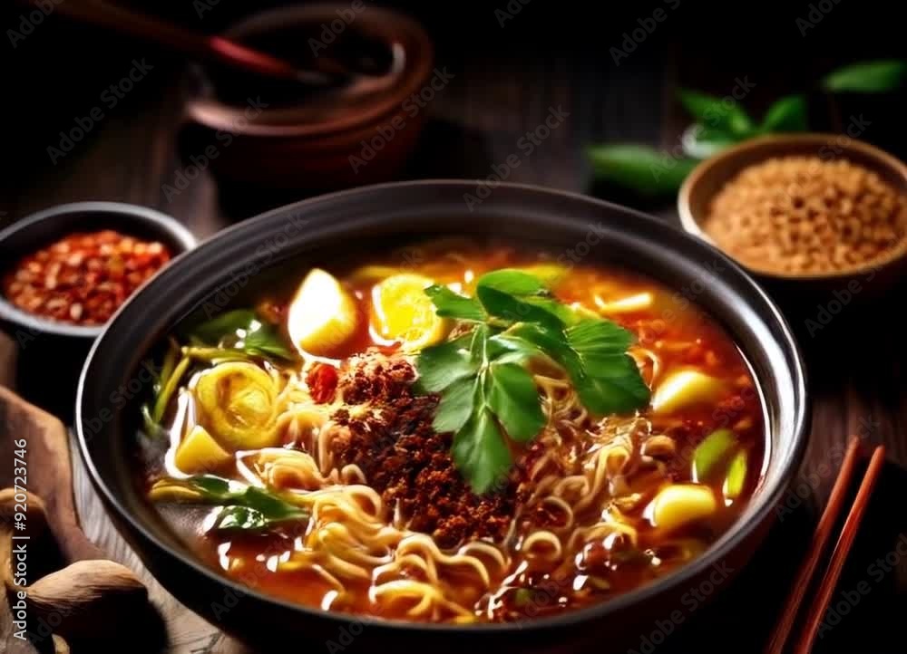 Delicious curry mee in a plate on a wooden table Delicious curry mee in a plate on a wooden table