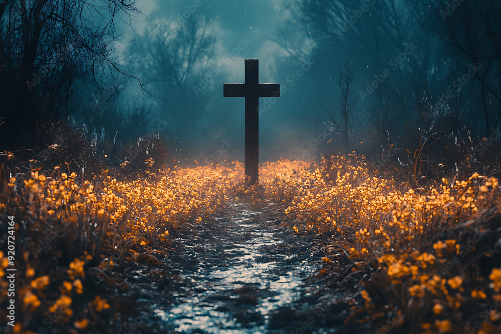 Fototapeta premium A simple and clean cross symbol representing faith, spirituality, or religion, often used in religious contexts