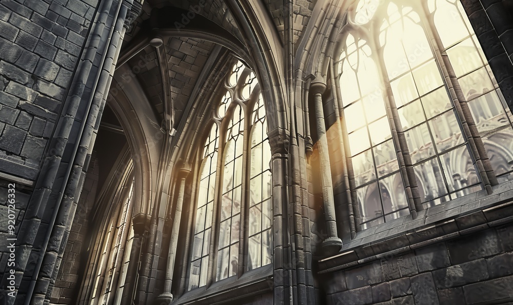 Gothic cathedrals with pointed arches and flying buttresses Gothic cathedrals with pointed arches and flying buttresses