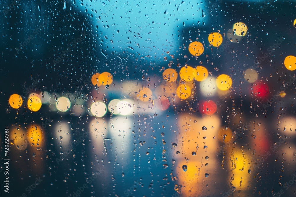 City view through a window on a rainy night,Rain drops on window with road light bokeh, City life in night in rainy season abstract background. Focus on drops on glass with generative ai City view through a window on a rainy night,Rain drops on window with road light bokeh, City life in night in rainy season abstract background. Focus on drops on glass with generative ai