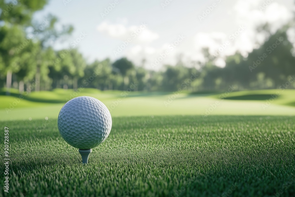 Focused Golf Ball Ready for a Perfect Swing on Green Course Focused Golf Ball Ready for a Perfect Swing on Green Course