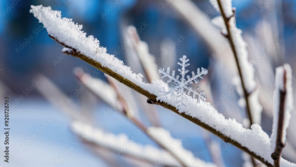 Obraz premium A snowflake is on a branch of tree covered in frost, AI