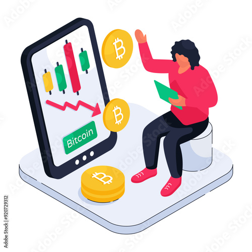 Downward arrows with btc symbolizing concept of bitcoin loss


