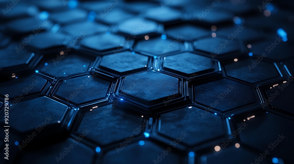 Futuristic hexagonal grid pattern with blue lighting, perfect for technology, innovation, and digital themes in presentations, websites, or backgrounds, Futuristic hexagonal grid pattern with blue lighting, perfect for technology, innovation, and digital themes in presentations, websites, or backgrounds,