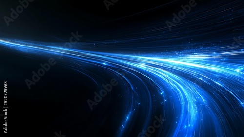 A vibrant stream of blue light streaks against a dark background, evoking speed and technology, ideal for illustrating concepts like high-speed internet, data flow, or futuristic technology,