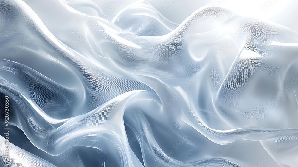 Obraz premium Abstract image featuring flowing, translucent, silky waves in soft blue and white colors ideal for backgrounds, wallpapers, website designs, advertisements, and creative art projects,