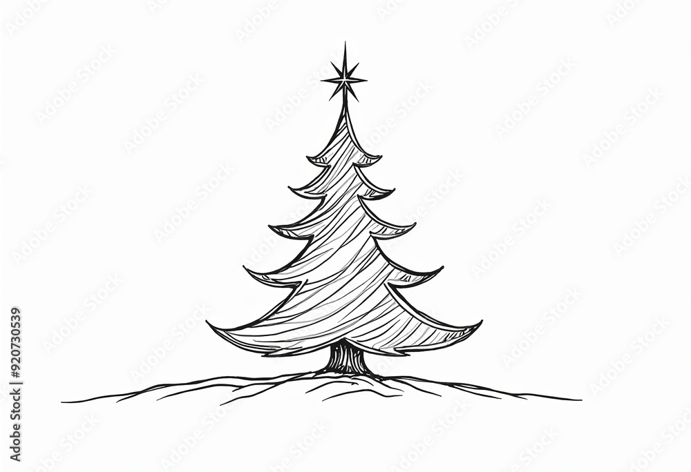 Simple and Modern Christmas Tree Line Art, Black and White Vector Illustration, Ideal for Home Decor and Commercial Use