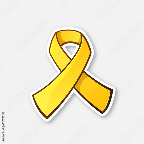 Vector illustration. Gold ribbon, symbol of Childhood Cancer. Yellow ribbon, symbol of suicide, or endometriosis awareness, or support for military forces. Isolated on white background