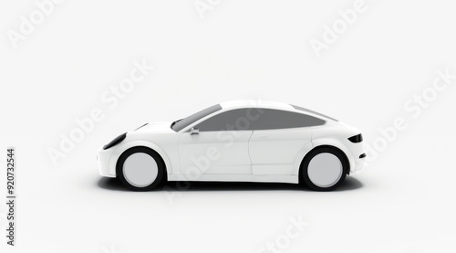 A white car is parked on a white background