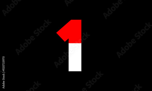 1 Red White Half Modern Number Logo