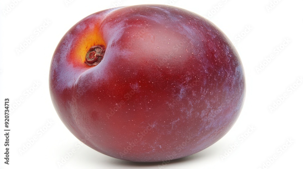 Juicy and Ripe Plum in Side Profile on White Background - Summer Fruit Photo Juicy and Ripe Plum in Side Profile on White Background - Summer Fruit Photo