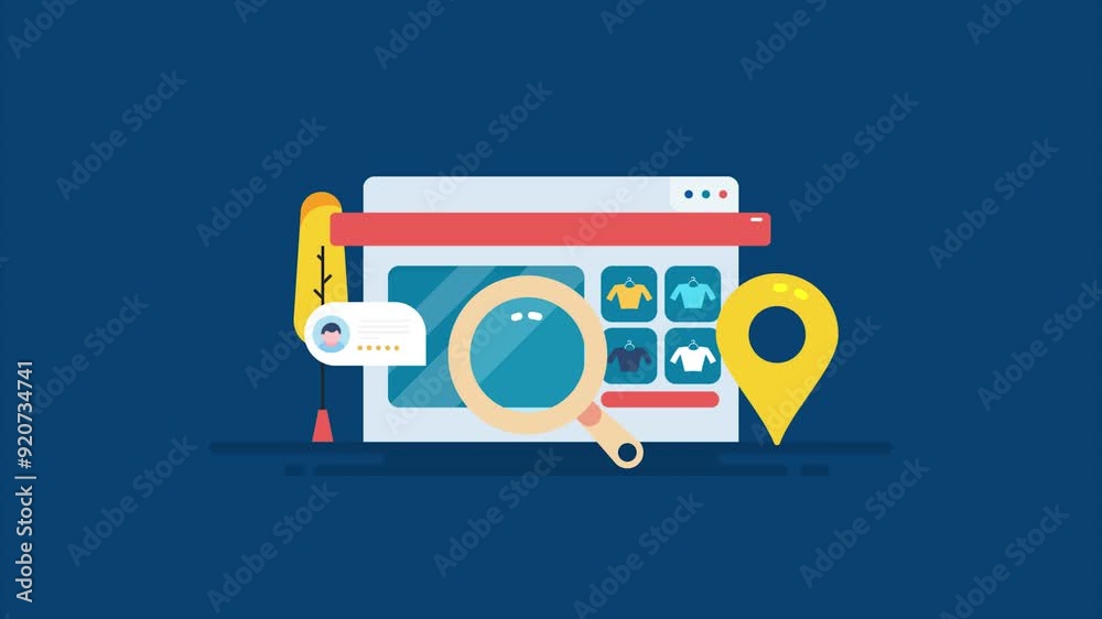 Business website optimization, ecommerce store on web browser with product and customer rating SEO concept, video animation. Business website optimization, ecommerce store on web browser with product and customer rating SEO concept, video animation.