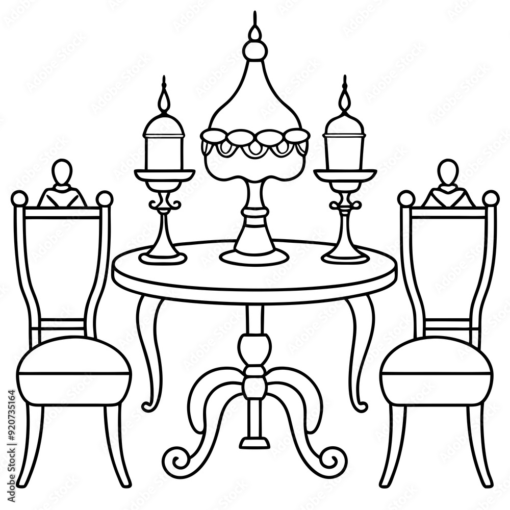 Elegant dining set including table art vector illustration Elegant dining set including table art vector illustration