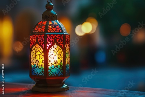 colorful brighten lantern in traditional style ready to use in ramadan night of muslim fasting event with generative ai