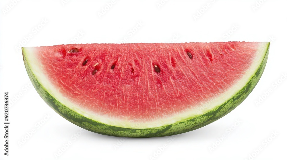 Juicy Side Profile of Fresh Watermelon Slice on White Background - Refreshing Summer Fruit Display Juicy Side Profile of Fresh Watermelon Slice on White Background - Refreshing Summer Fruit Display