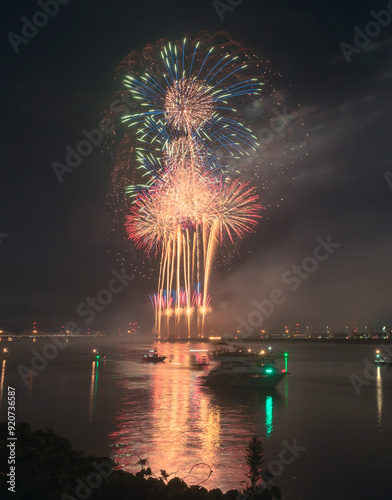 Japanese summer fireworks festiva in Kuwana,Mie Prefecture. photo