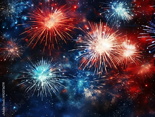 Generous Realistic 4th of july background with flag and fireworks