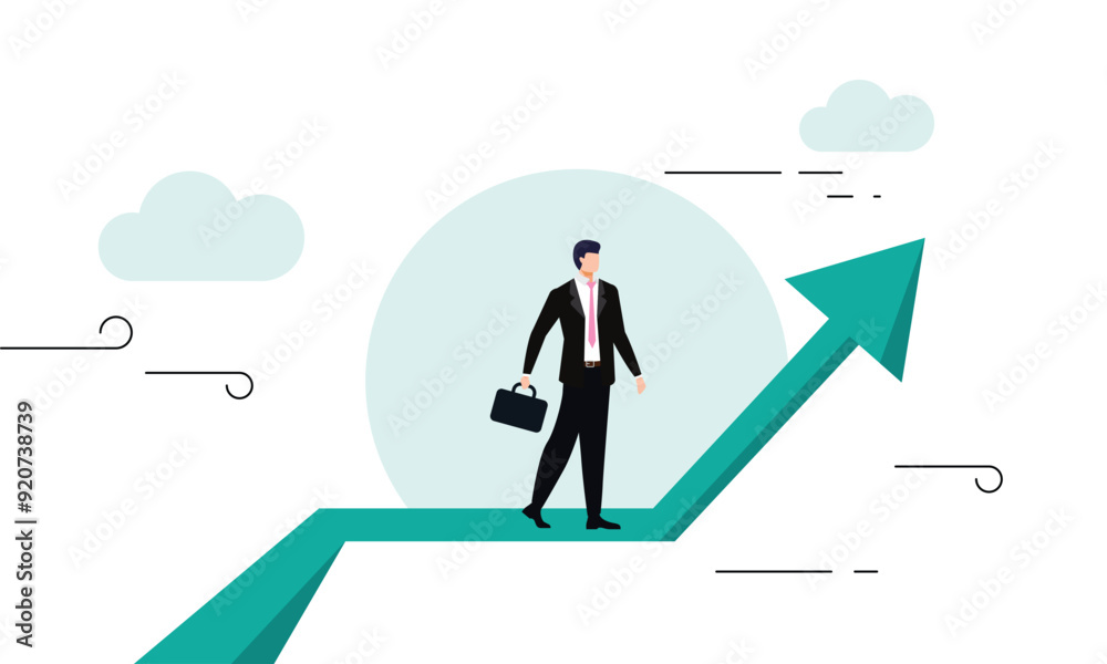 A journey of perseverance toward business success, a path of career advancement and growth, a progression toward achieving business milestones, with a determined businessman climbing stairs to reach A journey of perseverance toward business success, a path of career advancement and growth, a progression toward achieving business milestones, with a determined businessman climbing stairs to reach