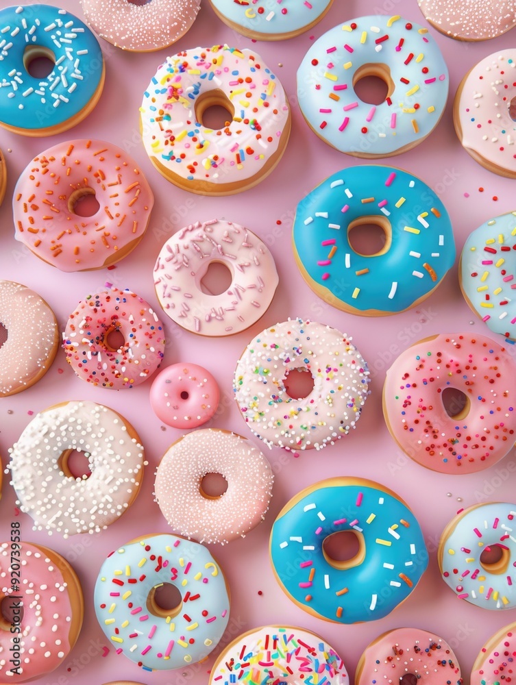 Dozen donuts with colorful sprinkles in pastel shades Dozen donuts with colorful sprinkles in pastel shades