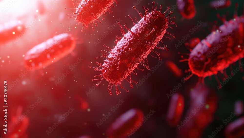 Microscopic View of Red Bacteria for Medical Research, Educational Use, and Scientific Analysis Microscopic View of Red Bacteria for Medical Research, Educational Use, and Scientific Analysis