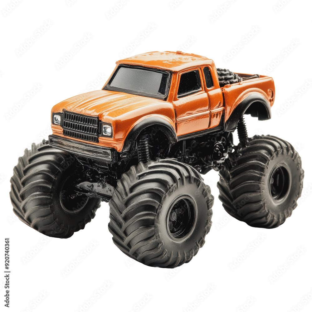 PNG Orange toy monster truck on large wheels PNG Orange toy monster truck on large wheels
