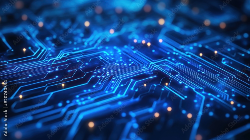 Glowing Blue Circuit Board with Abstract Patterns Glowing Blue Circuit Board with Abstract Patterns
