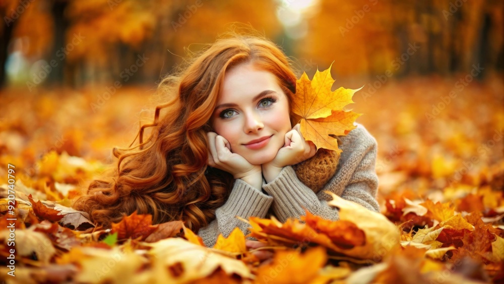 Portrait of a red haired girl on autumn leaves Portrait of a red haired girl on autumn leaves
