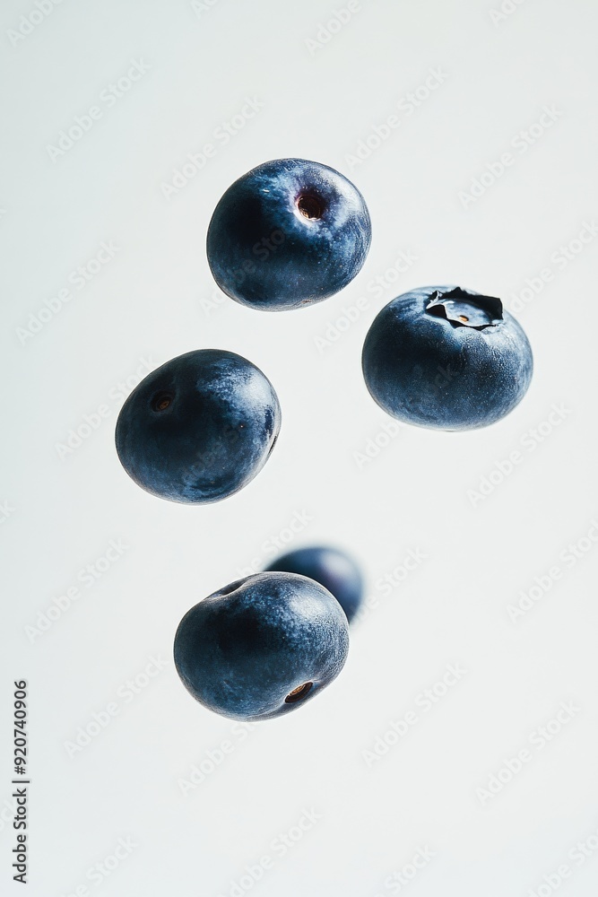 Chandler Blueberry fruit levitating on a white background Chandler Blueberry fruit levitating on a white background
