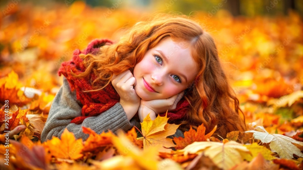 Portrait of a red haired girl on autumn leaves Portrait of a red haired girl on autumn leaves