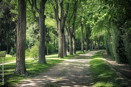 tree-lined street. Beautiful simple AI generated image in 4K, unique.