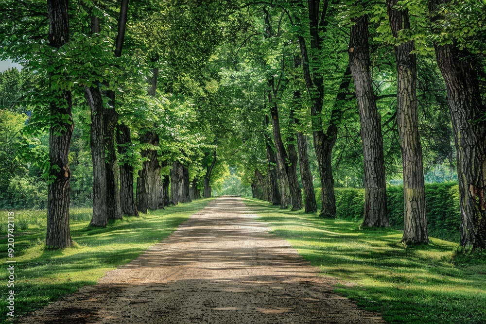 Tunnel-like Avenue of green Trees, Tree Footpath through Park in Spring. Beautiful simple AI generated image in 4K, unique. Tunnel-like Avenue of green Trees, Tree Footpath through Park in Spring. Beautiful simple AI generated image in 4K, unique.