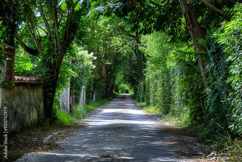 tree-lined street. Beautiful simple AI generated image in 4K, unique.