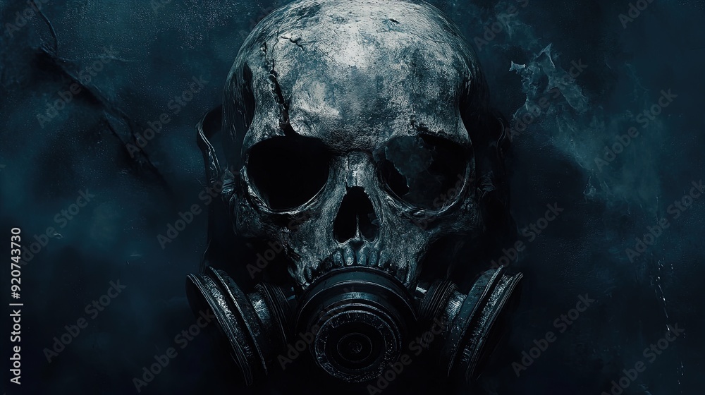 Futuristic Gas Mask Skull Poster: A Stunning Artwork with Corroded Details and Dark Shadows Perfect for Sport-Themed Interiors or Edgy Decor Futuristic Gas Mask Skull Poster: A Stunning Artwork with Corroded Details and Dark Shadows Perfect for Sport-Themed Interiors or Edgy Decor