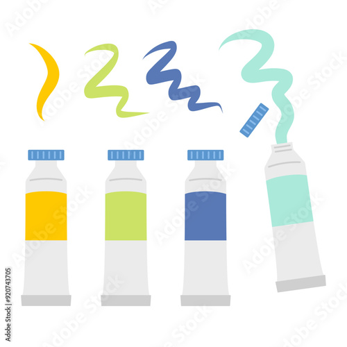 Paint tubes cartoon icon set illustration in flat style. Drawing tools