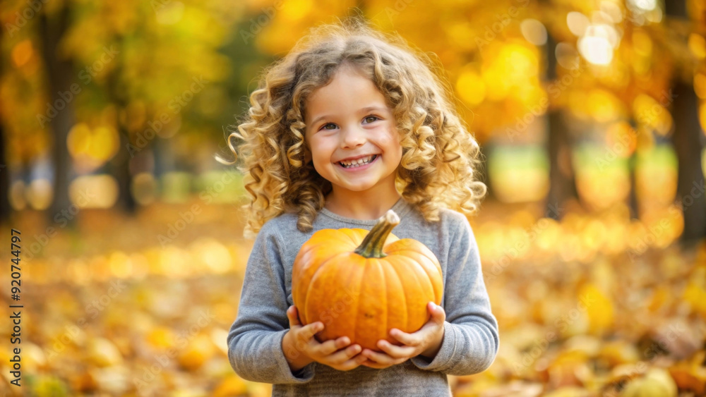 Curly smiling girl farmer holding fresh pumpkin in the garden Curly smiling girl farmer holding fresh pumpkin in the garden