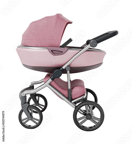 Vintage baby stroller isolated on transparent background. 3D illustration