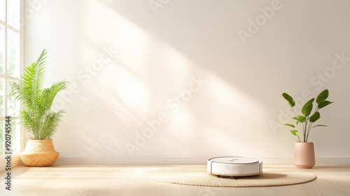 A robot vacuum cleaner navigating a living room, showcasing the increasing role of robotics in domestic tasks.