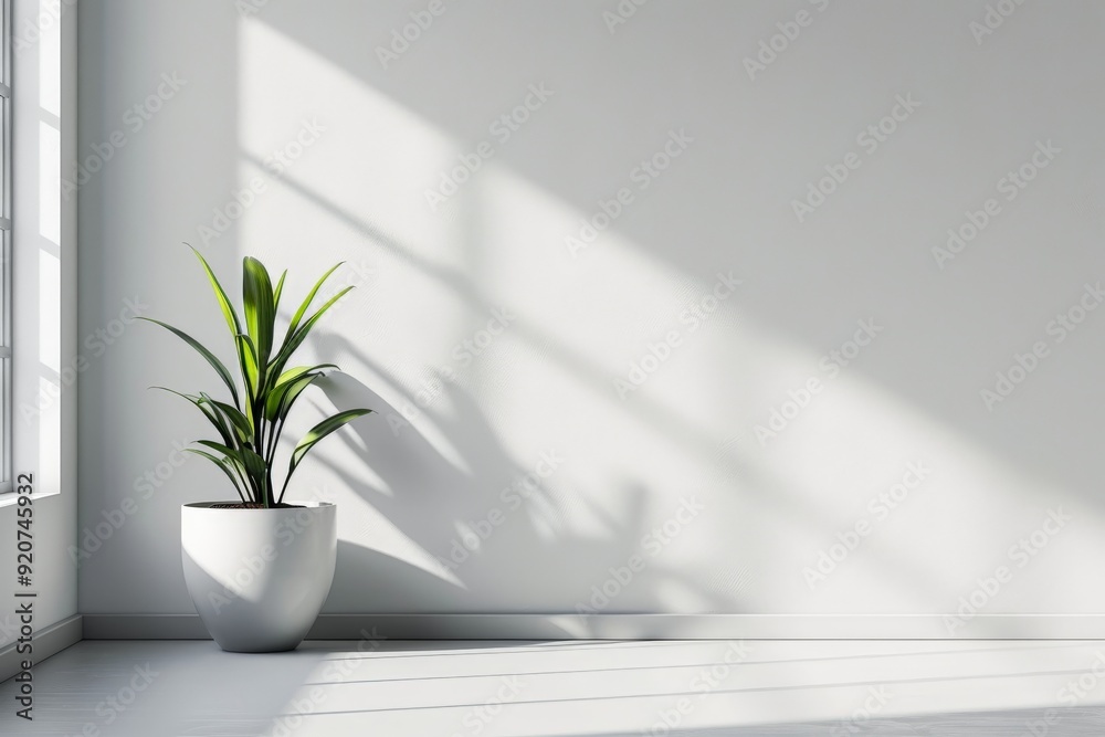 A green indoor plant in a white pot is placed against a plain white wall, with sunlight streaming into the room, creating a serene and minimalist atmosphere. A green indoor plant in a white pot is placed against a plain white wall, with sunlight streaming into the room, creating a serene and minimalist atmosphere.