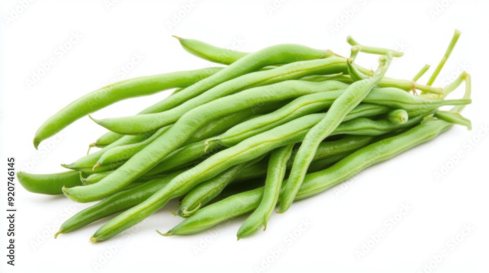 Crisp and Vibrant Portrait of Fresh Green Beans on White Background Crisp and Vibrant Portrait of Fresh Green Beans on White Background