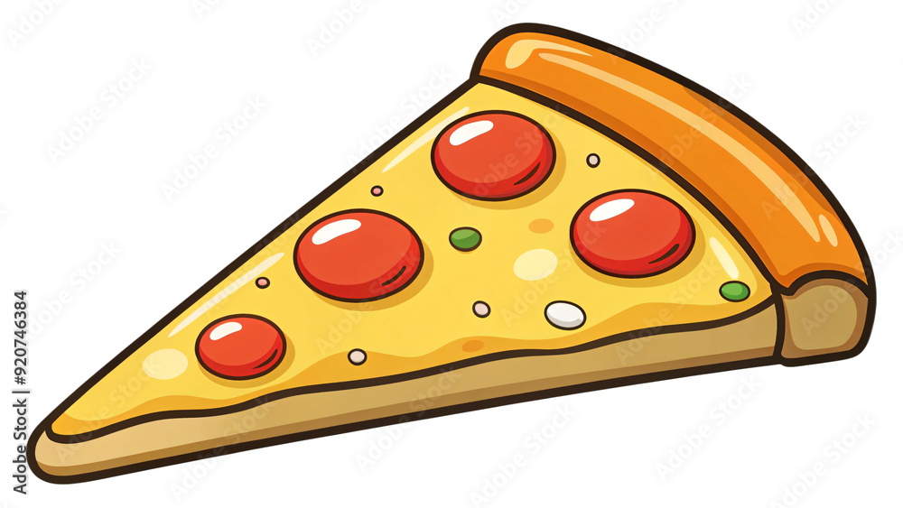 Cartoon pizza with pepperoni, cheese, and pepper, isolated white background Cartoon pizza with pepperoni, cheese, and pepper, isolated white background